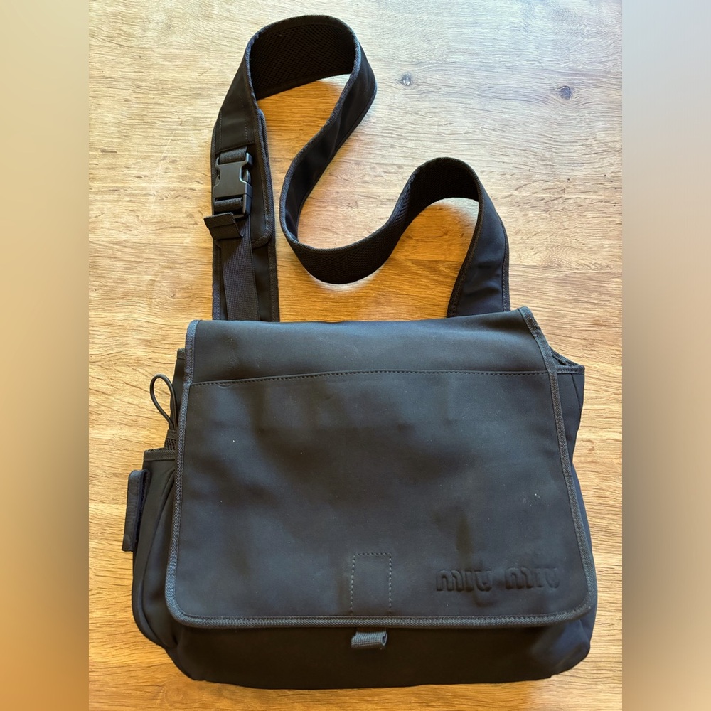 MIU MIU Black Neoprene Messenger Bag—unisex